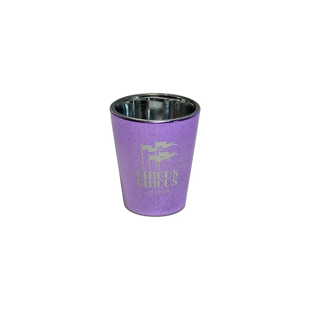 Circus Circus Shot Glass Las Vegas Mirror Glass Purple Silver Metallic Souvenir
